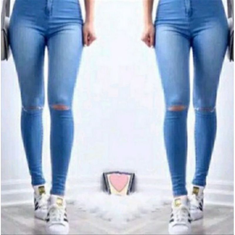 LAGI PEROMO CELANA SOBEK LUTUT JEANS WANITA PINGGANG TINGGI JEANS SKIINI WANITA FASHION