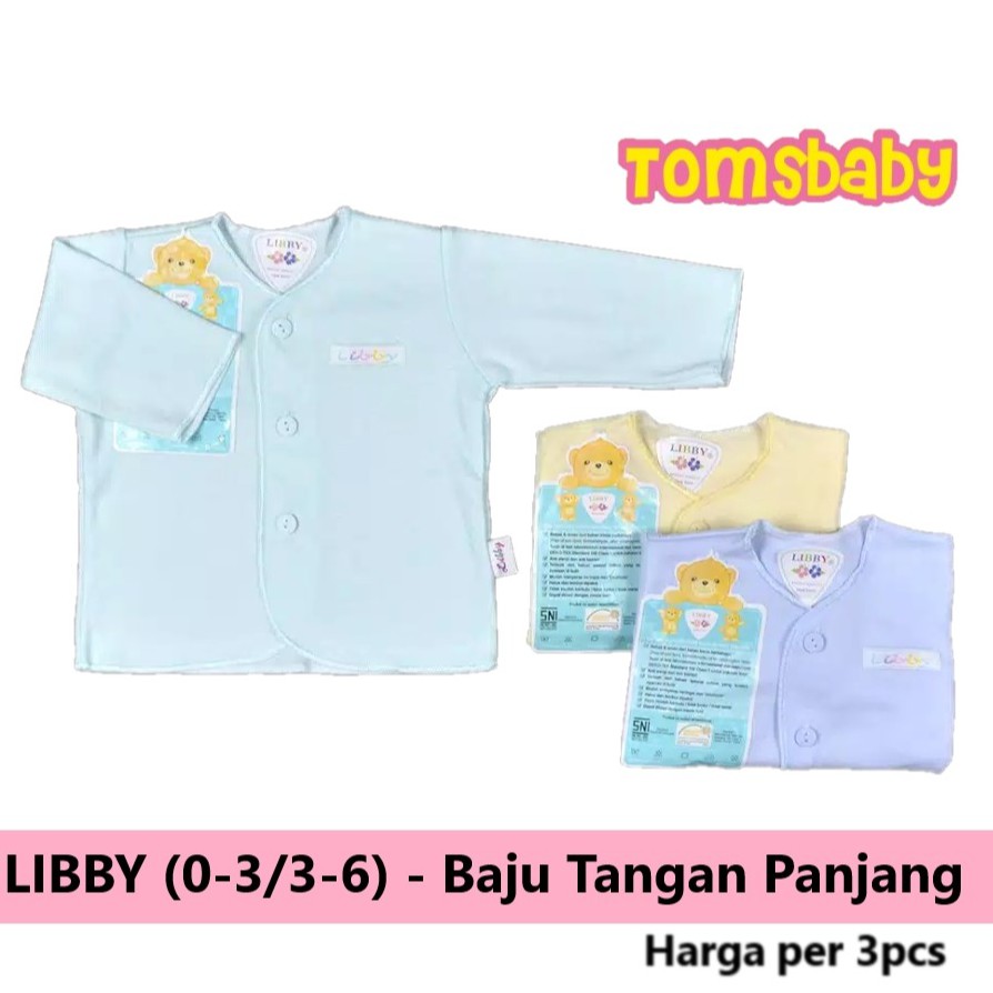 LIBBY 3pcs Baju Tangan Panjang / Lengan Panjang WARNA Polos (0-3bln/3-6bln)