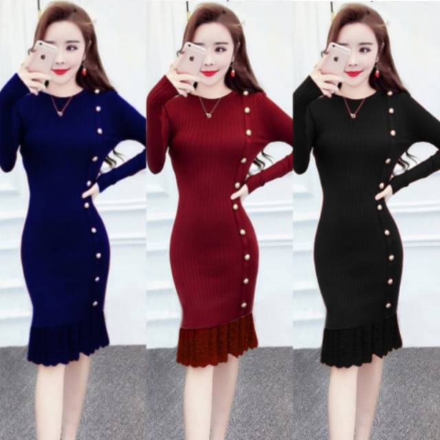 Dress Teen Button BG9 / DRESS / TERUSAN / DRESS RAJUT WANITA KOREA / TERMURAH