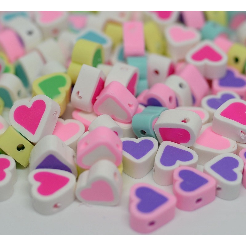 30Pcs / Lot Manik-Manik Spacer Polymer Clay Bentuk Hati Warna Campur 10mm Untuk Membuat Perhiasan Handmade DIY