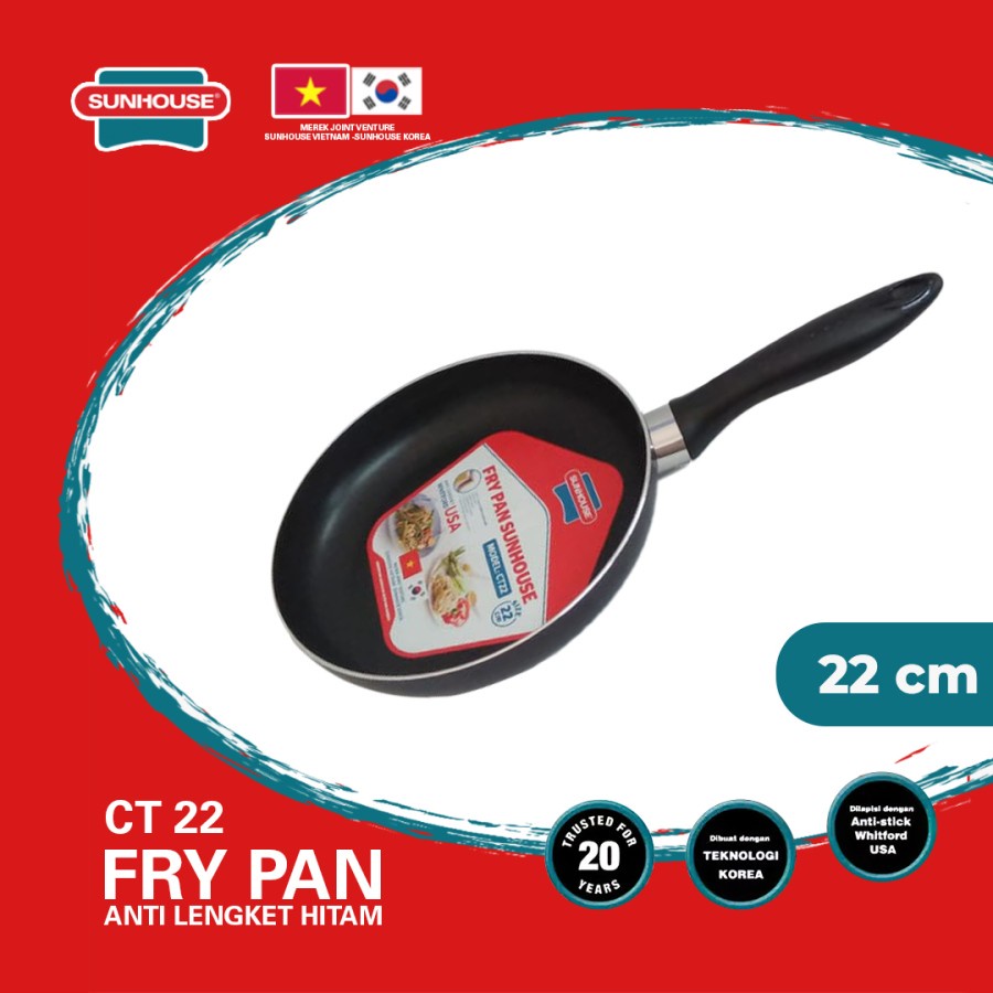 Sunhouse CT22 Plain Frypan Anti Lengket Hitam 22 cm 1 Pcs