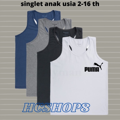 Singlet Anak Logo PUA Unisex Ideal Usia 2-16th Singlet Anak Anak Pakaian Anak Unisex