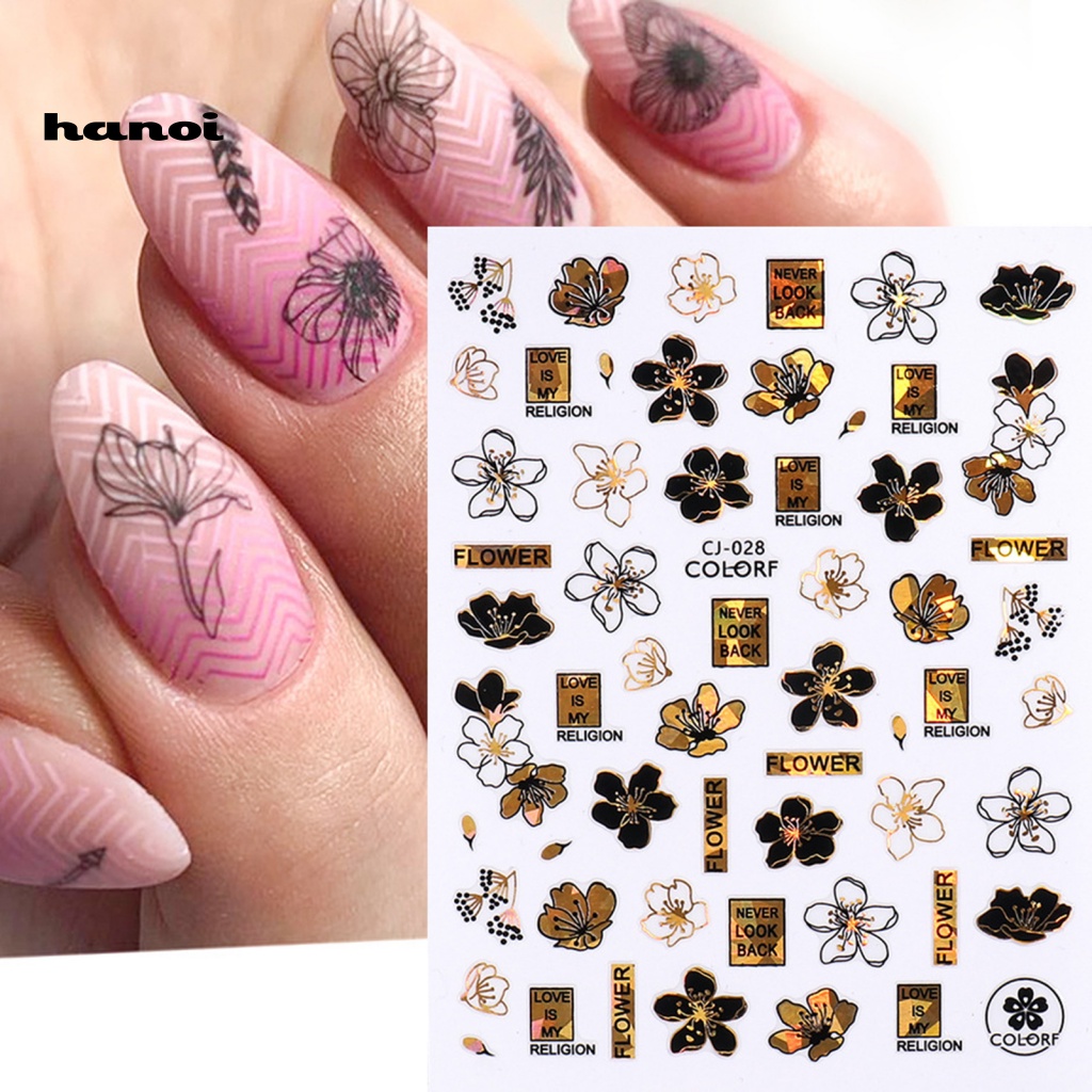 Han_stiker Kuku Motif Hati Warna Hitam Bronzing Untuk Nail Art