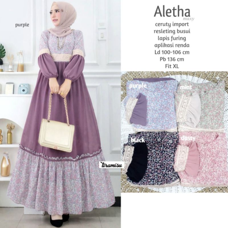 Baju Gamis Import Kekinian Premium Quality.Bahan Ceruty Halus Adem Nyaman Dipakai Motif Bunga-Bunga 