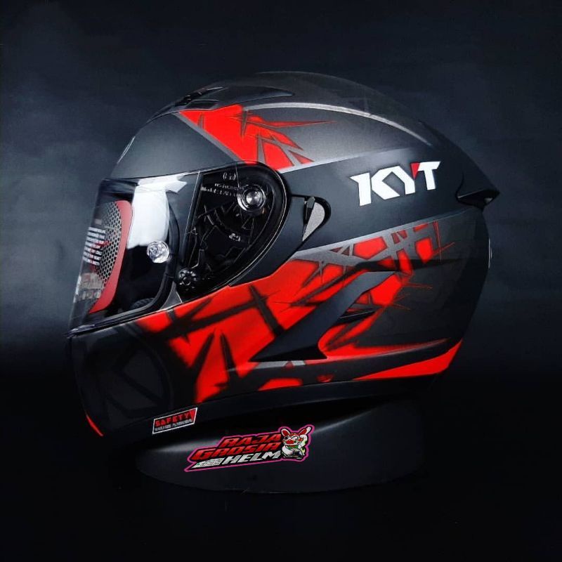 HELM KYT FALCON SPIKE GUNMETAL DOFF RED ORI HELM TOURING KYT FALCON FR FLAT VISOR CLEAR HELM BALAP