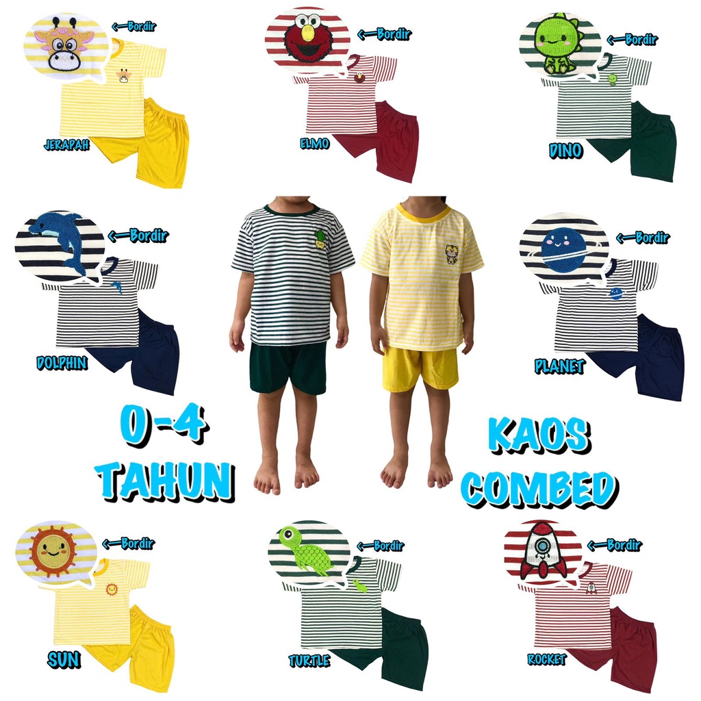 YEYA - BAJU SETELAN PENDEK ATASAN CELANA OBLONG ANAK LAKI-LAKI/COWOK BAHAN KAOS COMBED KATUN BORDIR SALUR