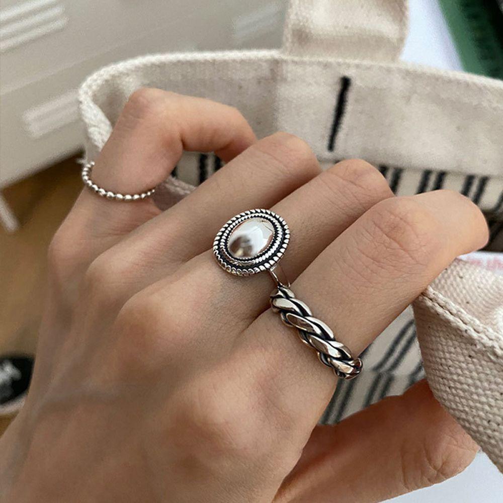 Mxbeauty Cincin Terbuka Perempuan Mewah Vintage Twist Oval Geometris Kepribadian Fashion Perhiasan