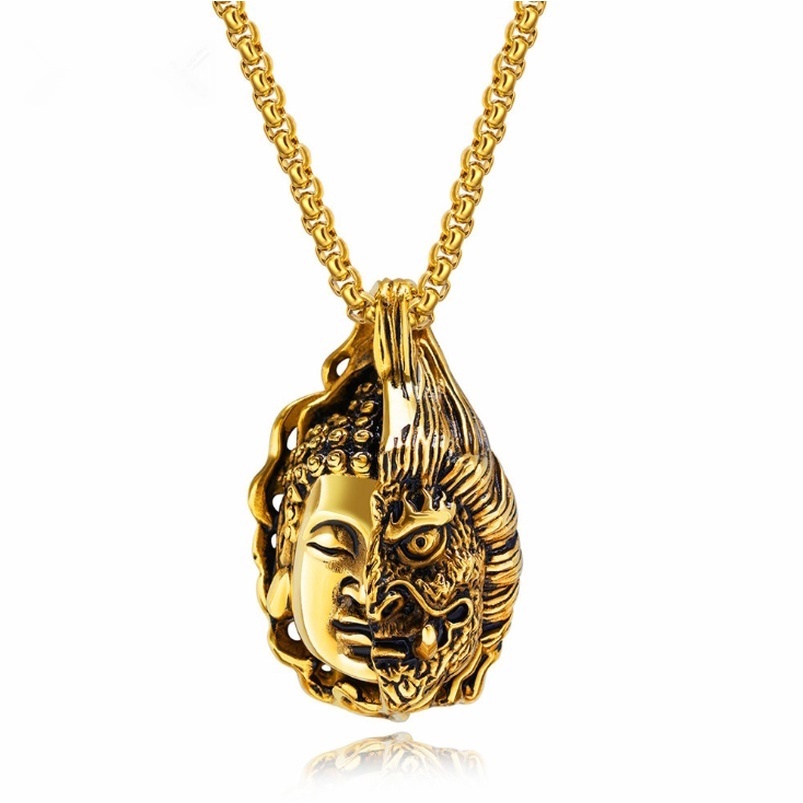 Kalung Liontin Kepala Buddha Gaya national hip-hop Untuk Pria