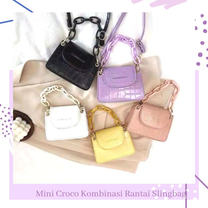 Mini Slingbag Croco Wanita/ Tas Selempang Croco Rantai