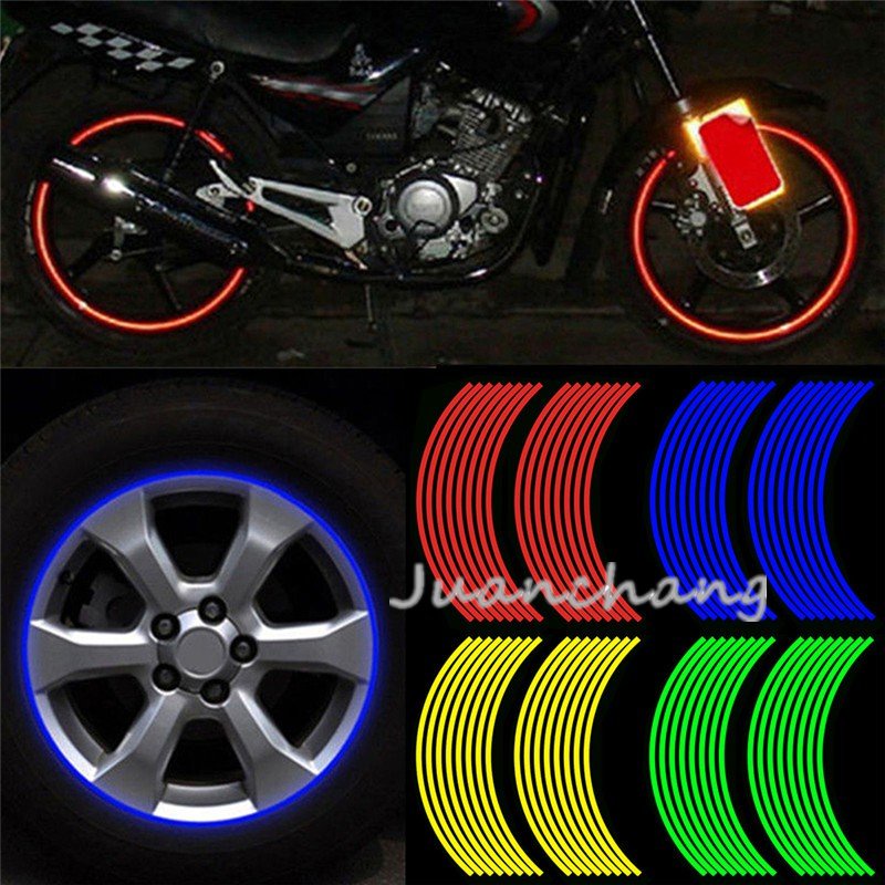 16pcs Stiker Strip Reflektif Untuk Velg Sepeda Motor / Mobil