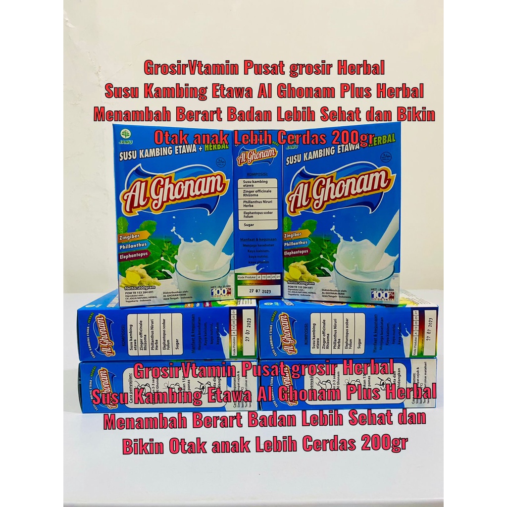 

Susu Kambing Etawa Al Ghonam 200gr Plus Herbal Menambah Berart Badan Lebih Sehat