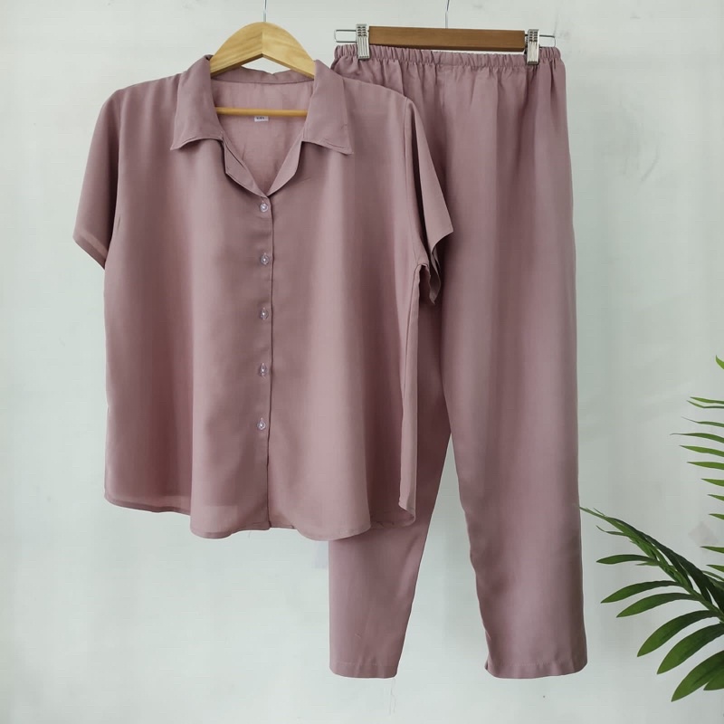 PIYAMA KANCING POLOS | PIYAMA RAYON POLOS-KCPD DUSTY UNGU
