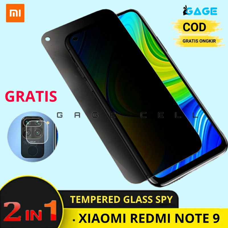 2IN1 - Tempered Glass Anti Spy Xiaomi Note 9 - TG Anti Gores Spy Redmi Note 9 Screen Protector