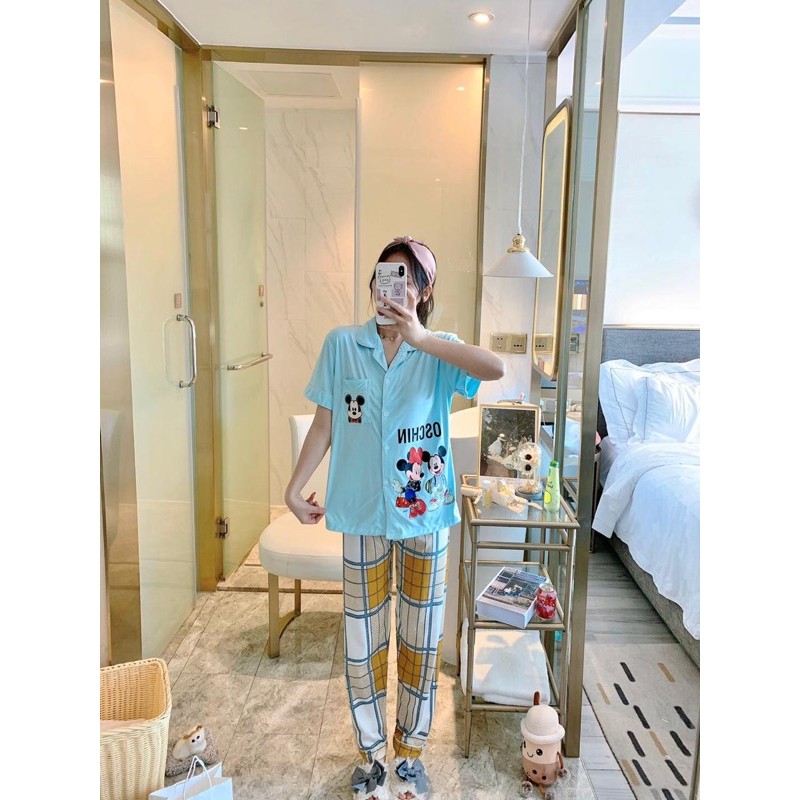 JC- PIYAMA SET Import CP / Piyama wanita Import terbaru / Piyama Import Korean Style-Mickey Comb Blue CP