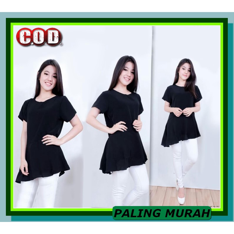 Atasan Blus Import Baju Katun Wanita Kekinian Lengan Panjang Blus LH566 [Blouse Suly Hitam Sw] Blous