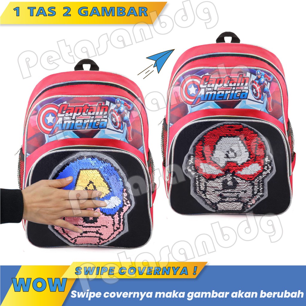 PTS - Ransel Sekolah Anak TK Laki Laki CAPTAIN AMERICA - RANSEL USAP / SWIPE - HALF WRECKER + FREE BOTOL