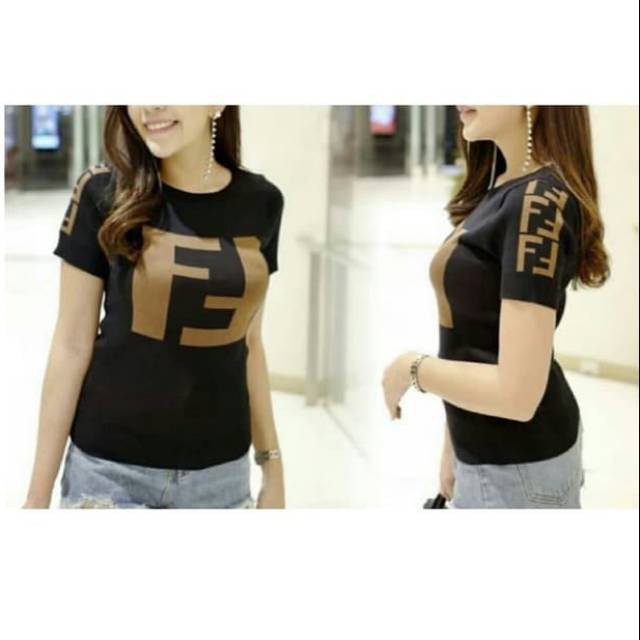 FAME SHOP 11 KAOS WANITA FF/FENDI TERBARU BAHAN SPANDEX FIT L(KW)