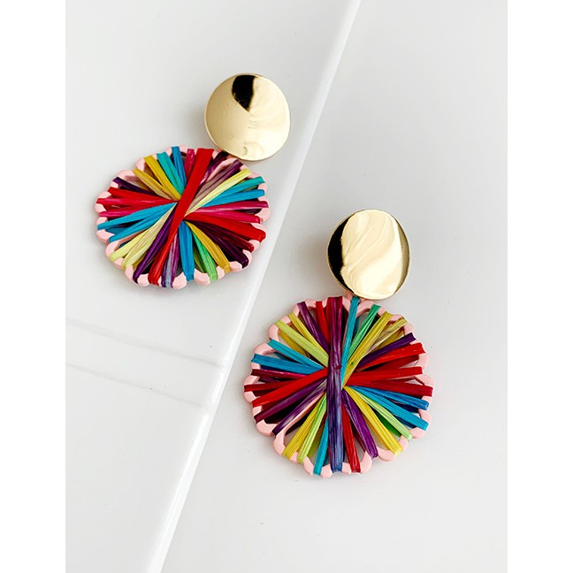 LRC Anting Tusuk Fashion Color Alloy Straw Round Earrings F83664