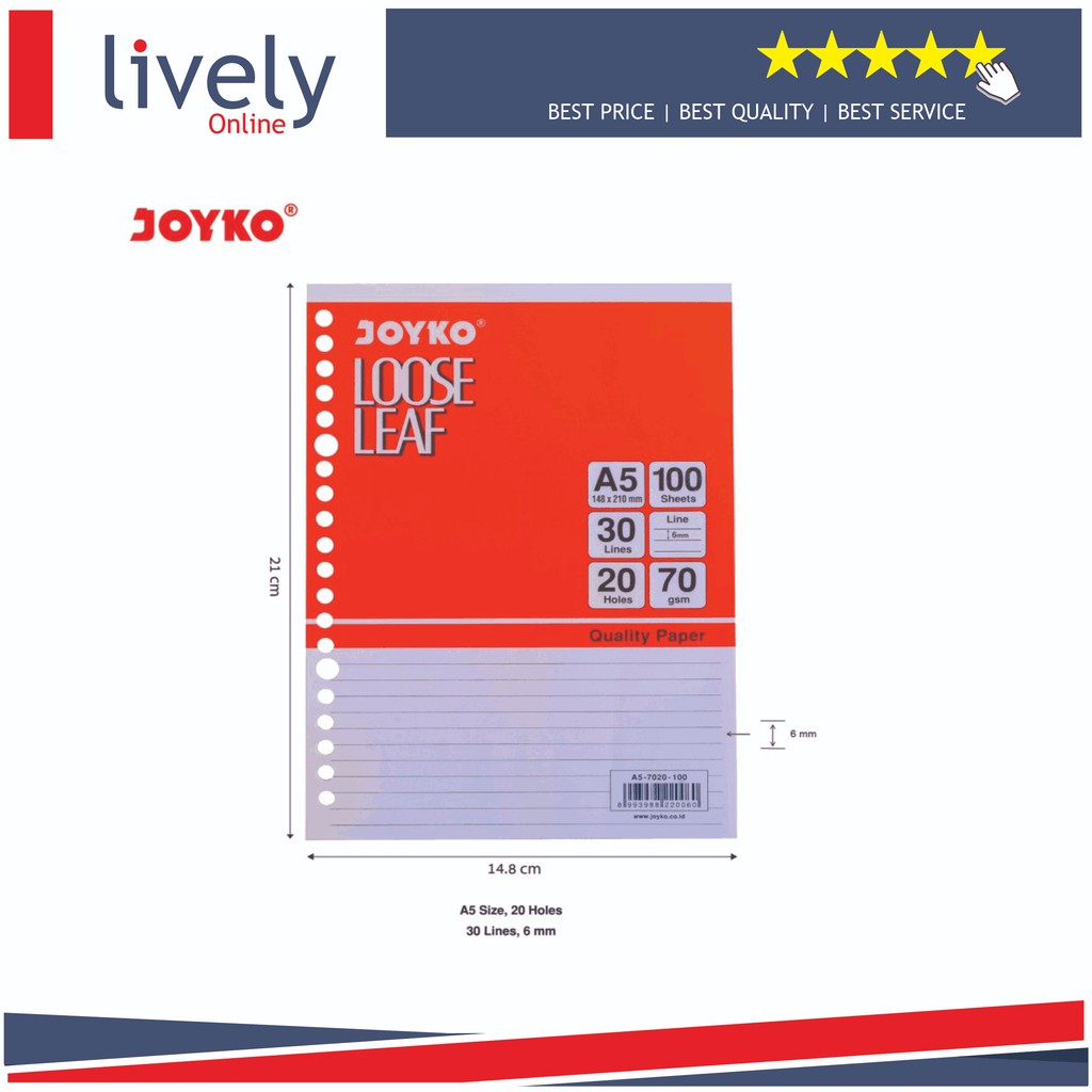 Loose Leaf Isi Kertas File / Binder Joyko A5-7020 isi 100 Lembar