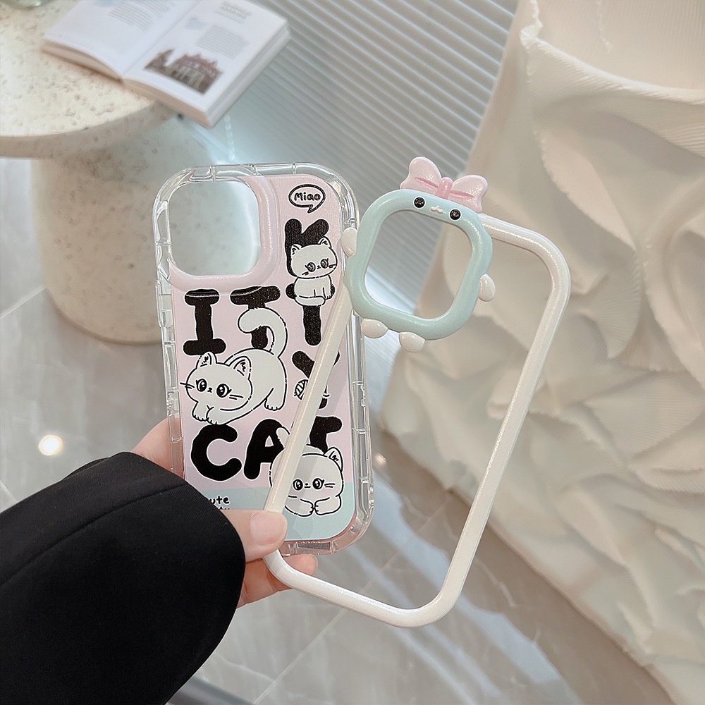 Case Transparan 2 IN 1 Motif Kartun Hewan Kucing Monster 3D Cover Iphone 11 12 13 14 PLUS PRO MAX