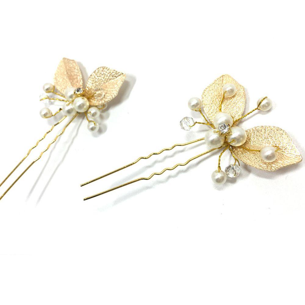 AUGUSTINA Aksesoris Rambut Pengantin Temperamen Retro Pernikahan U Shape Hair Clip Daun Alloy Korea Jepit Rambut