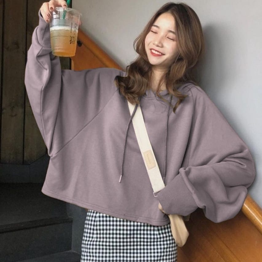 Zia Hoodie Batwing Sweater Wanita Oversize | Sweater Balon Hoodie Oversize Wanita Korean Style