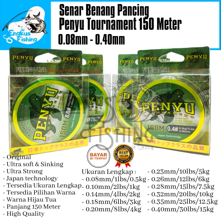 Senar Tali Pancing Penyu Tournament 150 Meter Original (0.08mm-0.40mm) Hijau Murah - Engkus Fishing