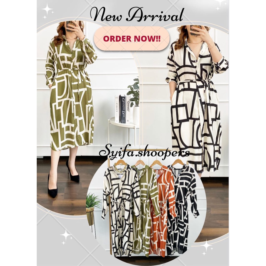 ZARA ABSTRACT SLIT DRESS | BAJU WANITA TERBARU LENGAN PANJANG PAKAIAN PEREMPUAN KEKINIAN TUNIK CEWEK