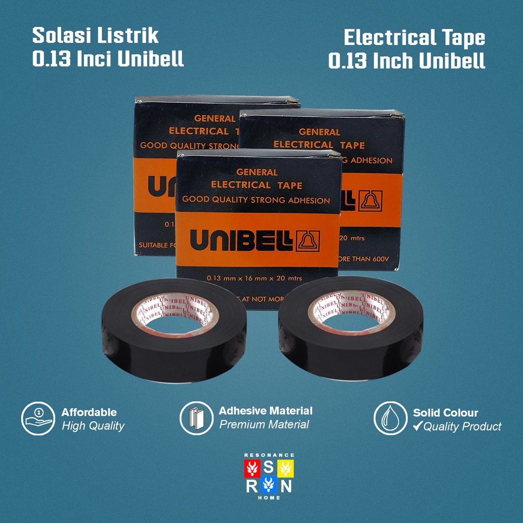 Isolasi Listrik l Lakban Unibet 0.13mm x 16mm x 20m l Solasi l Selotip Resonance Home