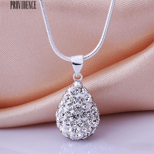 [Bayar Di Tempat]Shiny Silver Disepuh Rhinestone Air Mata Drop Kalung Rantai
