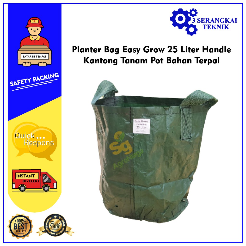 Planter Bag Easy Grow 25 Liter Handle Kantong Tanam Pot Bahan Terpal