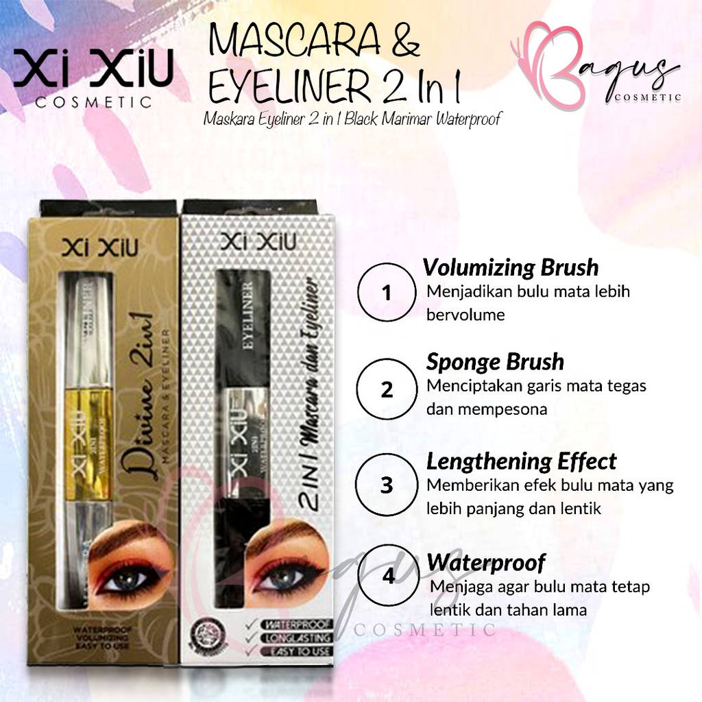 ⭐BAGUS⭐ XI XIU MASCARA &amp; EYELINER 2 IN 1 / DIVINE | Maskara Eyeliner 2 in 1 Black Marimar Waterproof