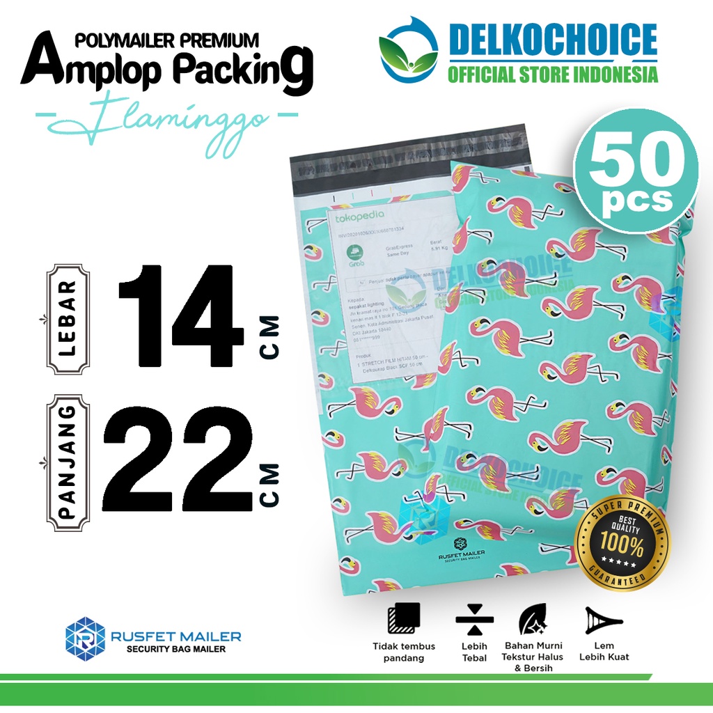

Polymailer Motif FLAMINGO 14x22cm Amplop Plastik Packing Olshop Polimailer PREMIUM / PACK