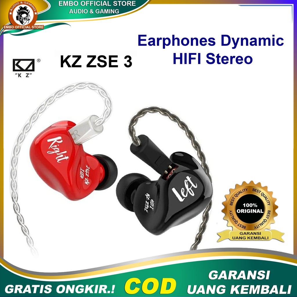 Headset KZ ZS3E Dynamic Headset Earphone Stereo Hifi In Ear Sport Headset Kabel Mic Original