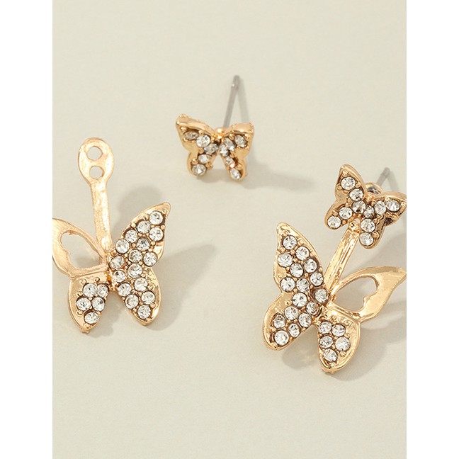 LRC Anting Tusuk Fashion Golden Double-worn Back Hanging Diamond Cutout Earrings K41593