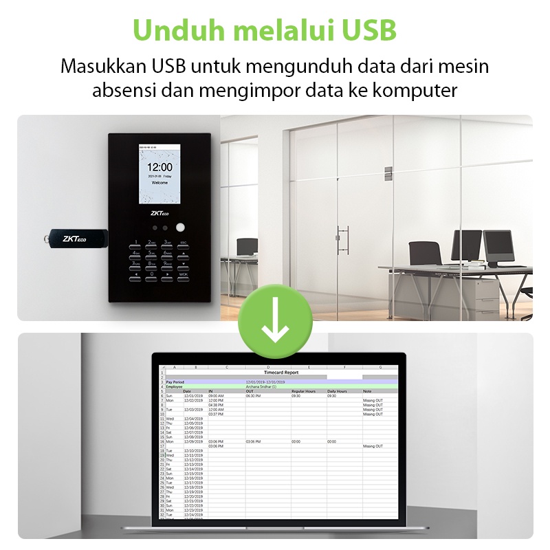 ZKTeco Mesin absensi Akses Kontrol Mesin Absen Wajah Unduh USB/LAN，SSR Excel Software