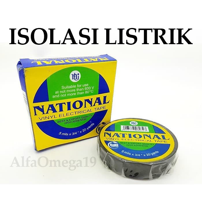 

Selotip Isolasi Listrik Merk National HITAM 3/4 " INCI 20 YARD Original Nachi Vinyil