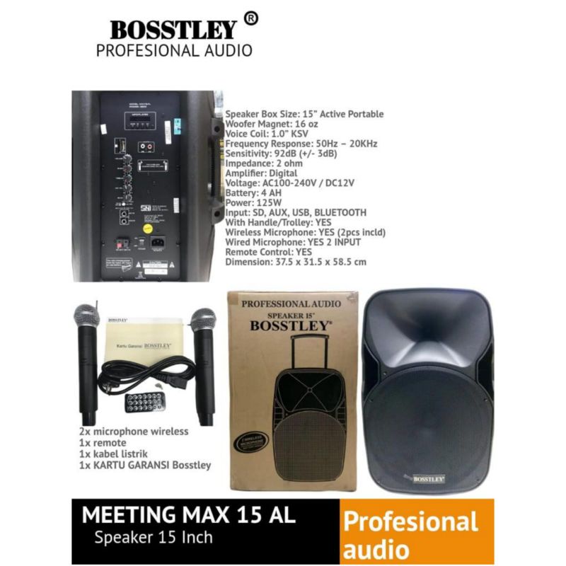 SPEAKER PORTABLE 15 INCH MAX15AL SPEAKER MEETING BOSSTLEY