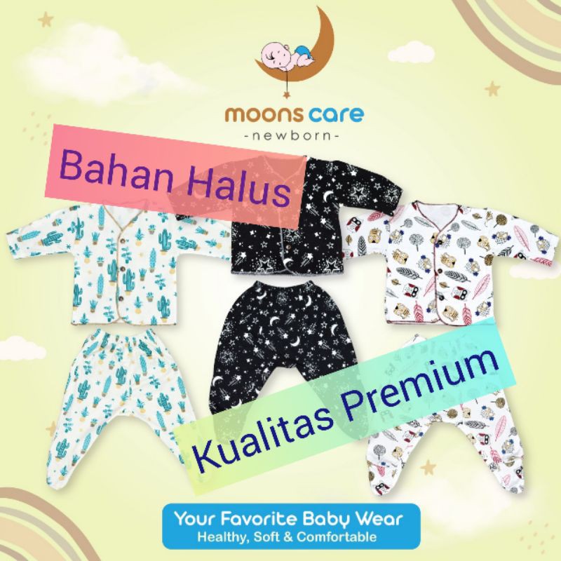 MOONS STELAN PANJANG TUTUP KAKI PREMIUM,STELAN BAJU TIDUR, PIYAMA BAYI NEWBORN