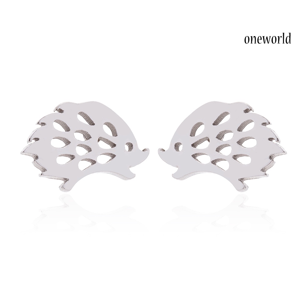 OW@ Stainless Steel Minimalist Hollow Hedgehog Women Stud Earrings Jewelry Gift