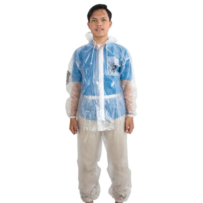 Jas hujan raincoat pria wanita dewasa murah tebal awet warna hitam putih tranparan pvc press kuat