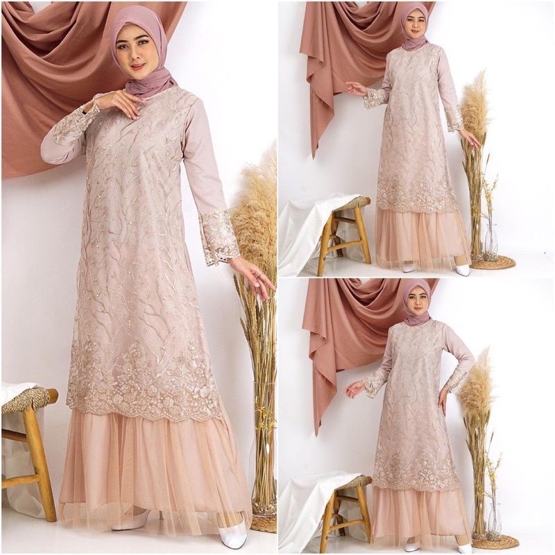 GAMIS MAXI ANDIRA / GAMIS BRUKAT TILE MUTIARA BORDIR LAPIS FURING MOSCREPE / GAMIS PESTA / GAMIS PRE