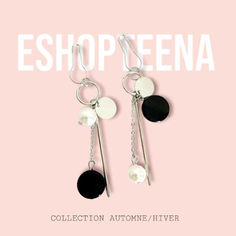 A58 anting hijab bulat juntai black silver_anting jilbab