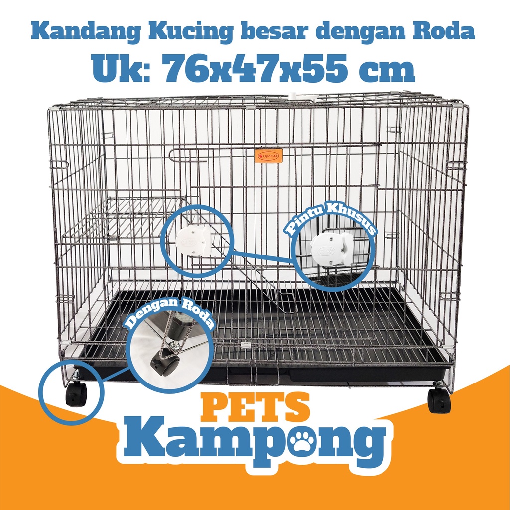 Kandang kucing besar tingkat dengan roda uk 75 x 47 x 55 cm pintu spc