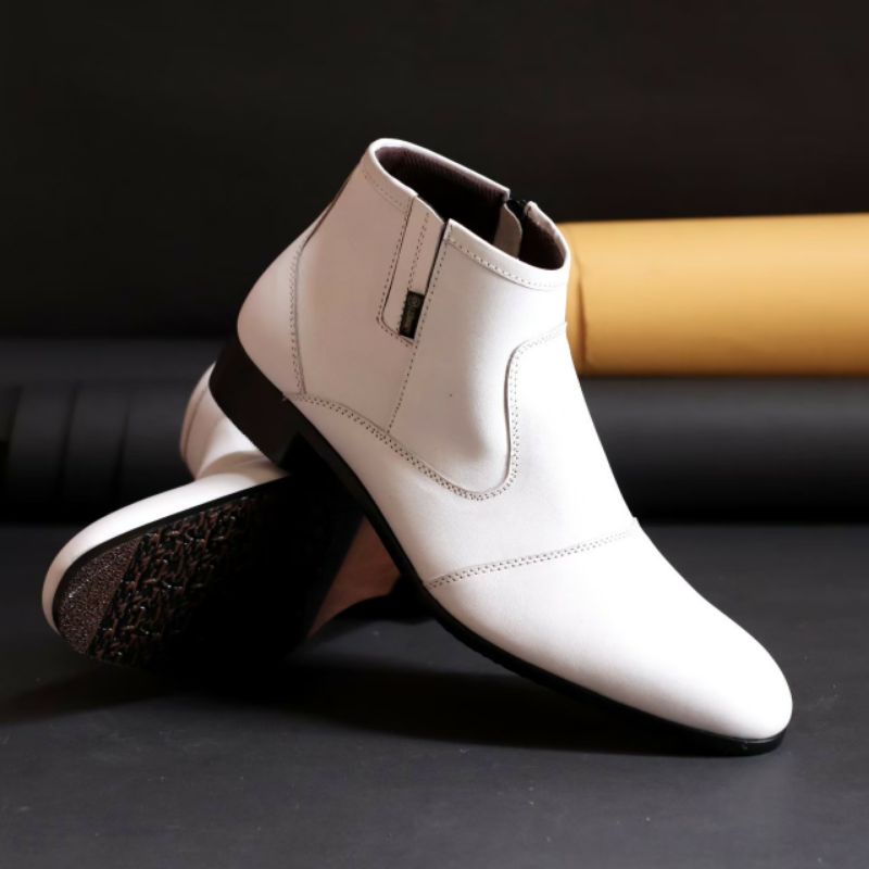 FOX | Sepatu Putih Pria Pantofel Kulit Asli Spatu Kerja Cowok Formal Casual Kasual Pantopel Boots Tinggi Modern Trendy Original