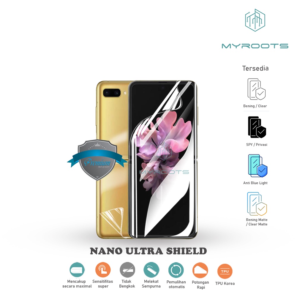 Anti Gores Jelly Hydrogel Samsung Z FLIP 4 Z FLIP 3 Z FLIP Z FOLD 3 Z FOLD 2 5G Nano Ultra Shield Myroots Anti Spy - Glare Matte - Blue Ray