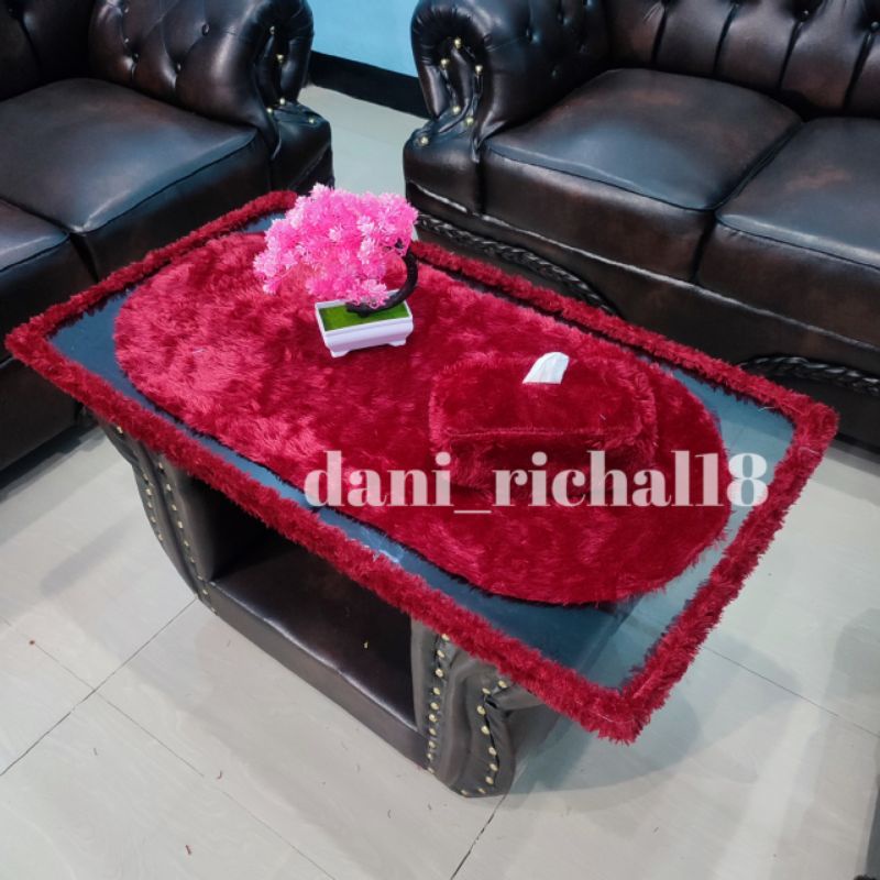 Taplak meja kaca ruang tamu / Taplak+Bando+Tisu / Bando kaca meja ruang tamu