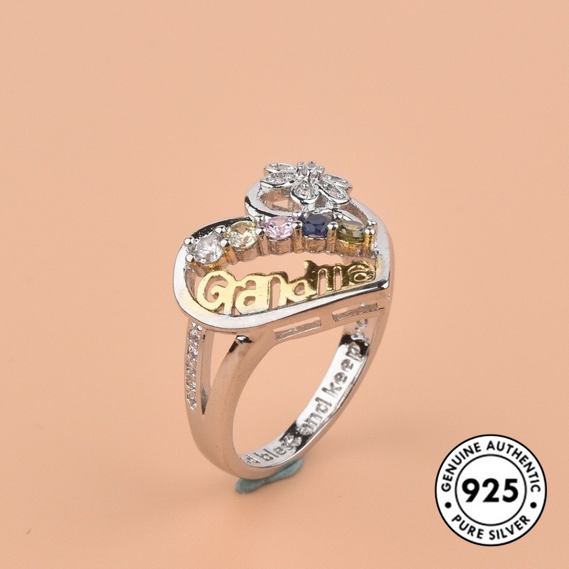 Cincin S925 Silver Bentuk Hati Dan Bunga Aksen Berlian