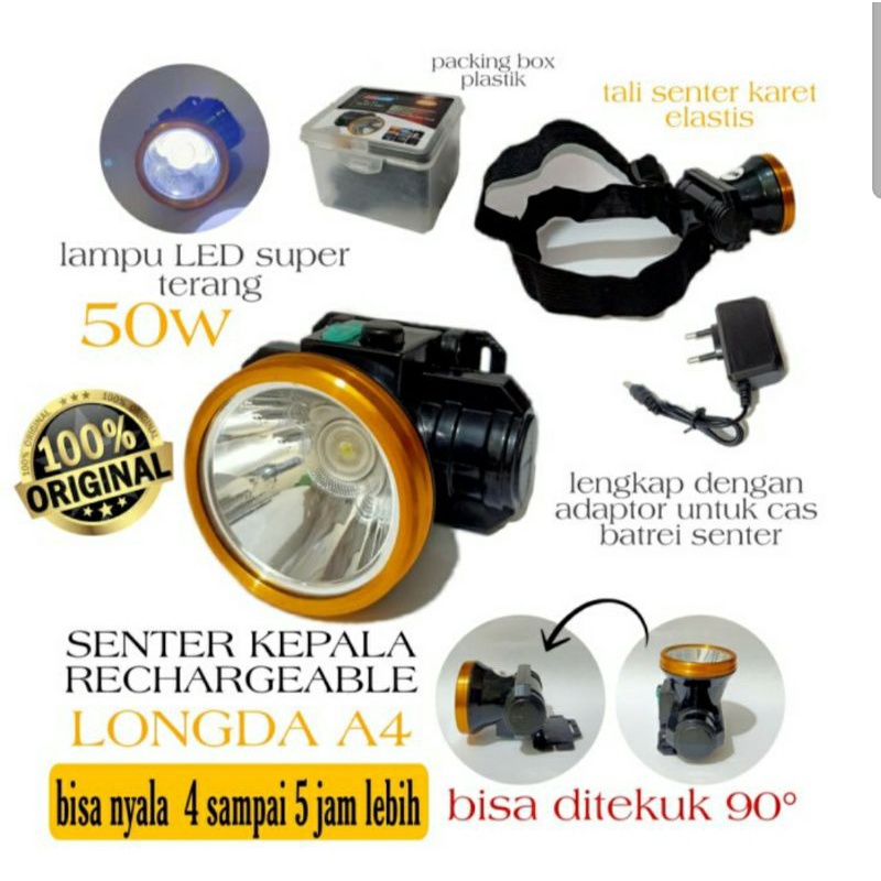 Cod Headlamp / Senter Kepala LED 50W Rechargeable RL A4