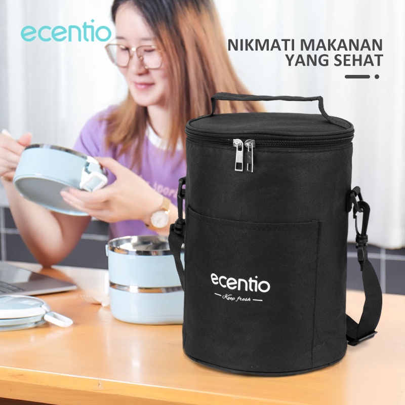 ecentio tas bekal lunch bag tempat makanan round lunch box insulation bag tote bag waterproof Insulation